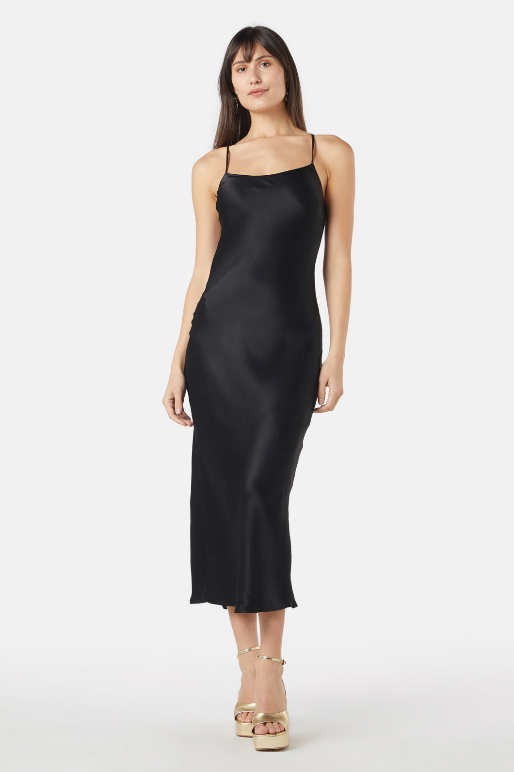 Silky Viscose Adjustable Hannah Midi Slip Dress in Blue & Black