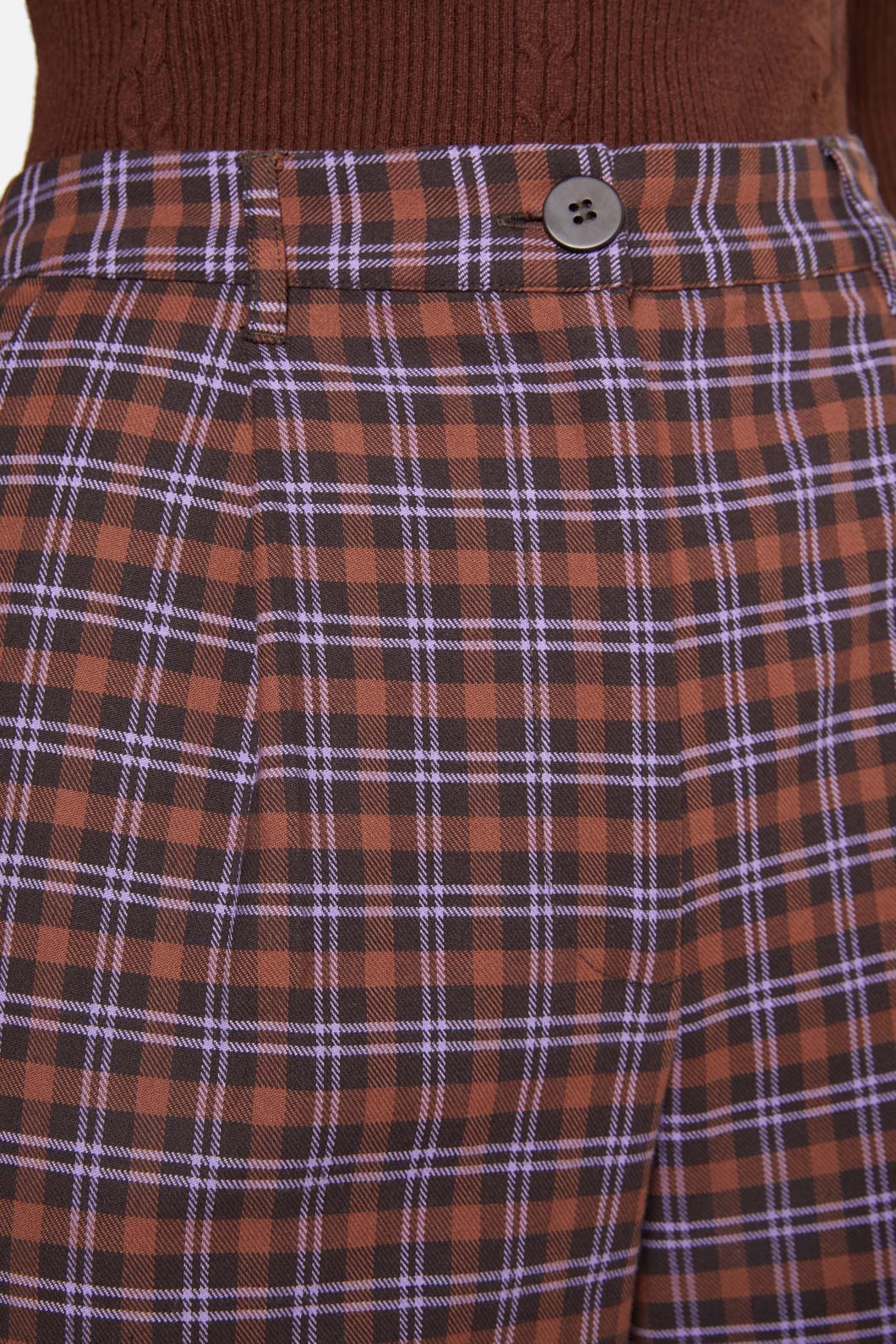High-Waisted Straight-Leg Chocolate Frances Checked Pants