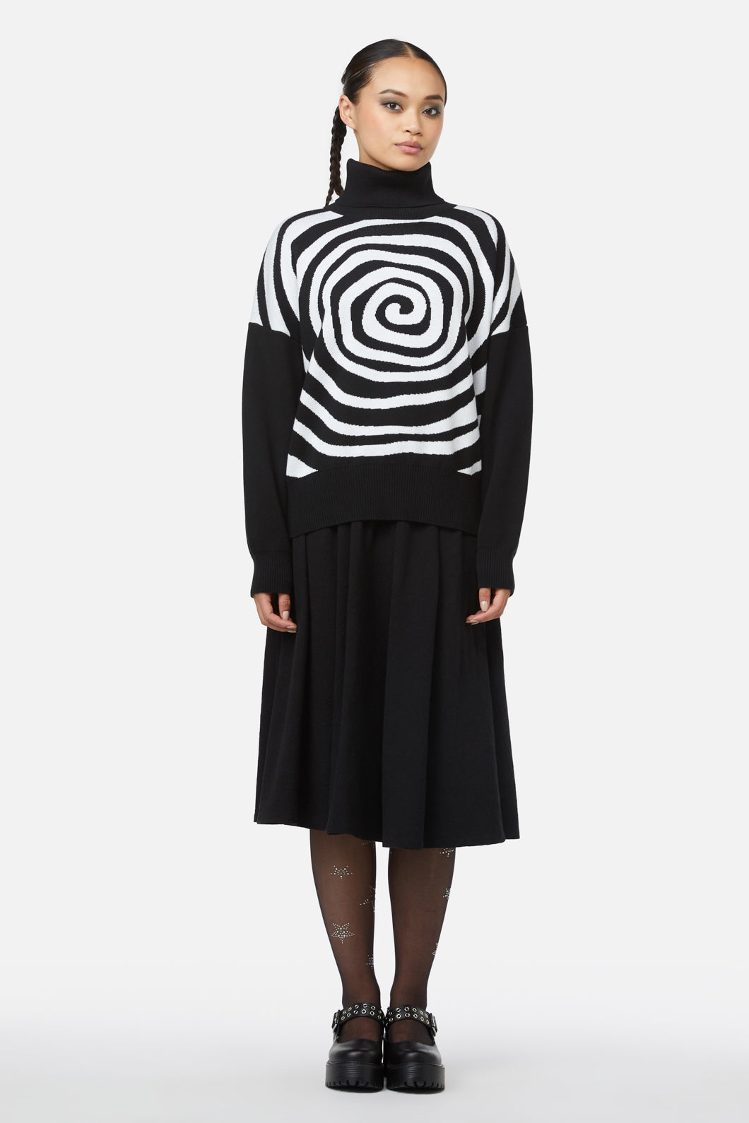 Intarsia Knit Jiji Cotton Jumper with Rolled Turtle Neck