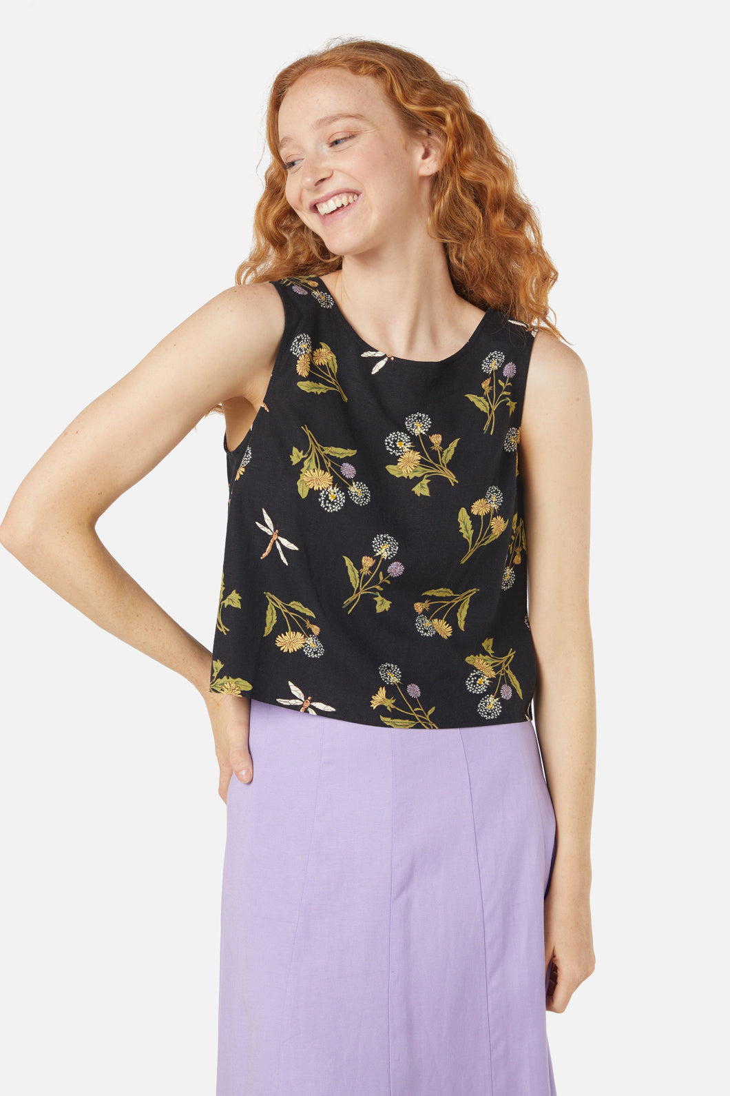 Summer Dandelion Patterned Sleeveless Shell Top for Women