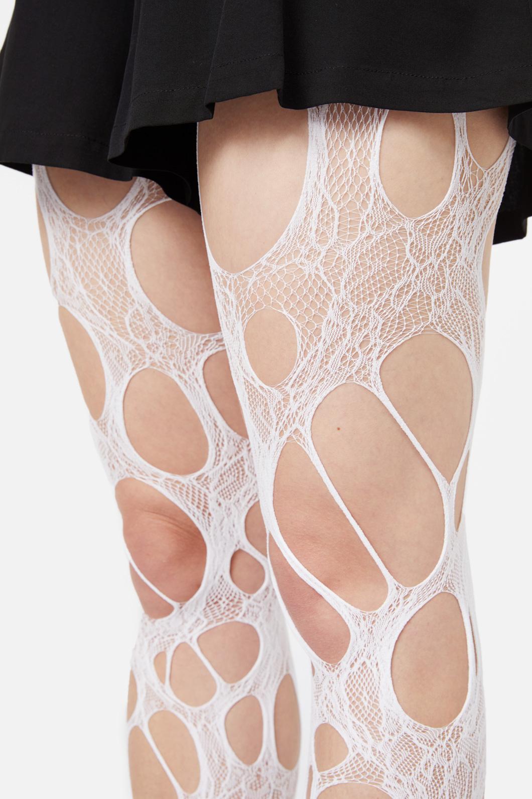 Stylish White Faux Torn Fashion Tights for Trendy Looks