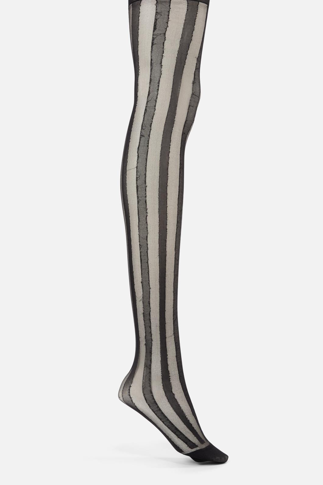 Stylish Full-length Vertical Striped Black Tights with Generous Stretch