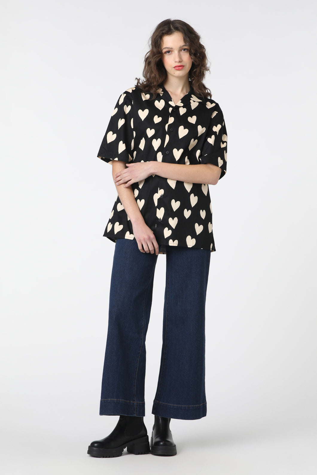 Softened Cotton Unisex Two - Tone Heart Print Shirt