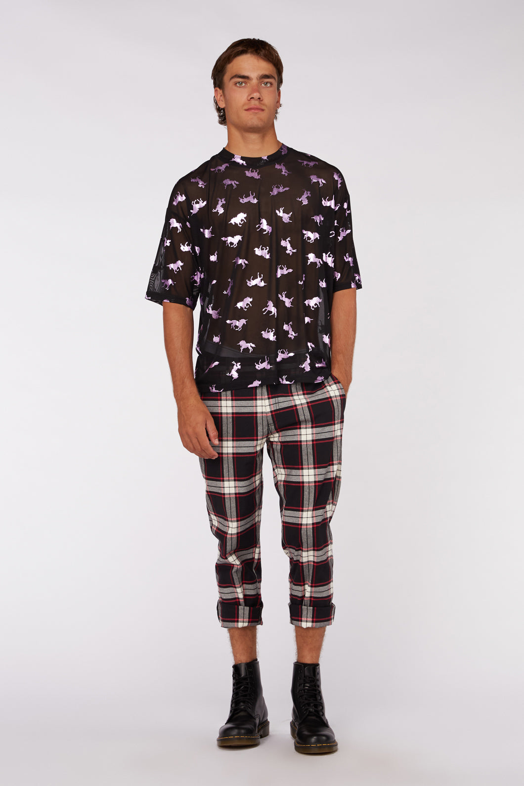 Super Stretchy Unisex Mesh Top with Unicorn Foil Print