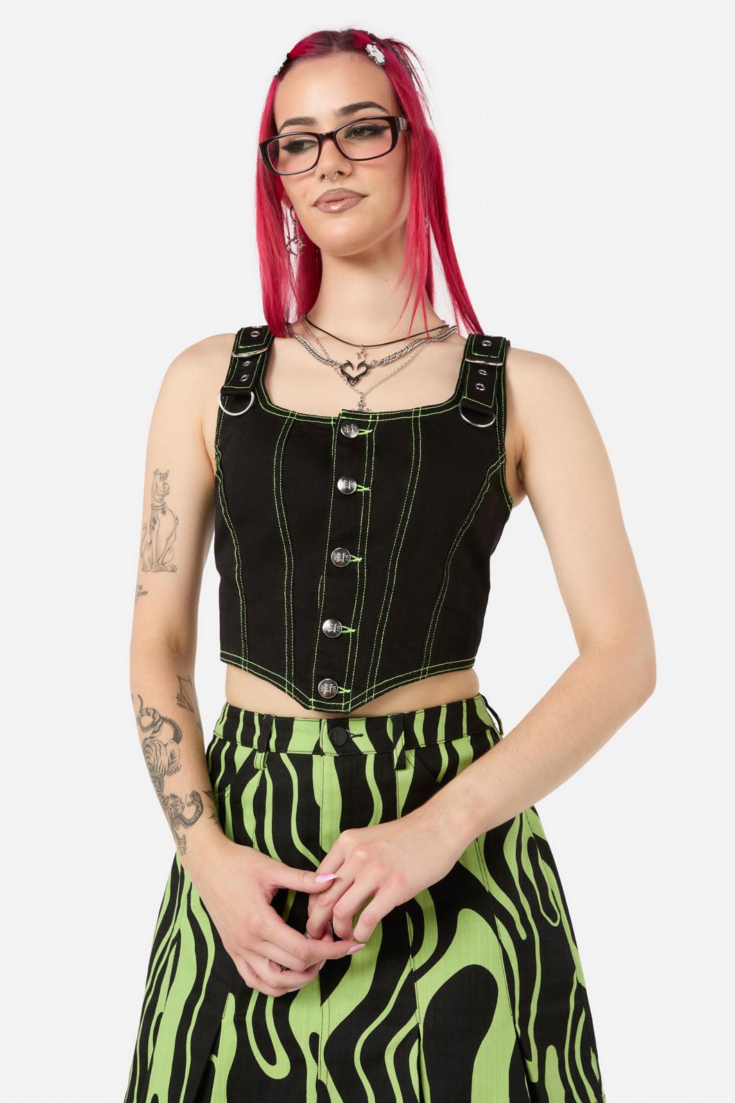Cotton EVP Fitted Corset Style Top in Black