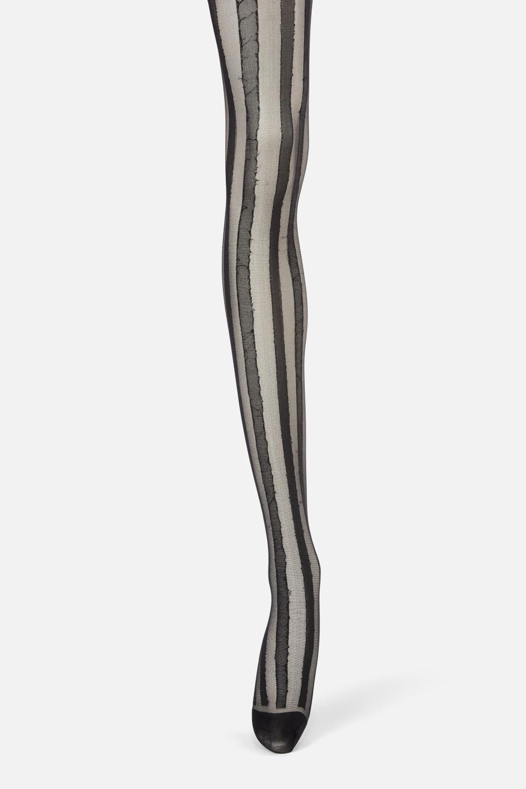 Stylish Full-length Vertical Striped Black Tights with Generous Stretch