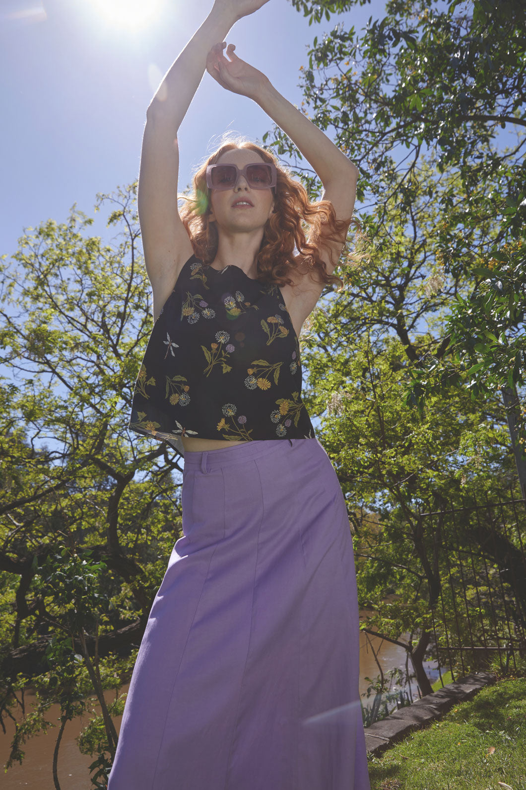 Summer Dandelion Patterned Sleeveless Shell Top for Women
