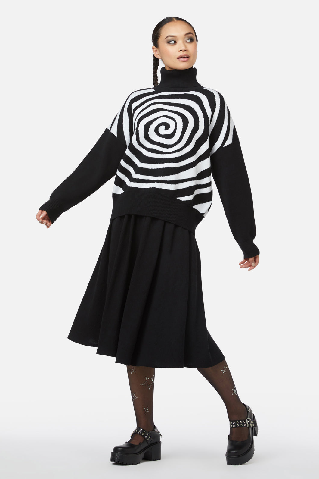 Intarsia Knit Jiji Cotton Jumper with Rolled Turtle Neck
