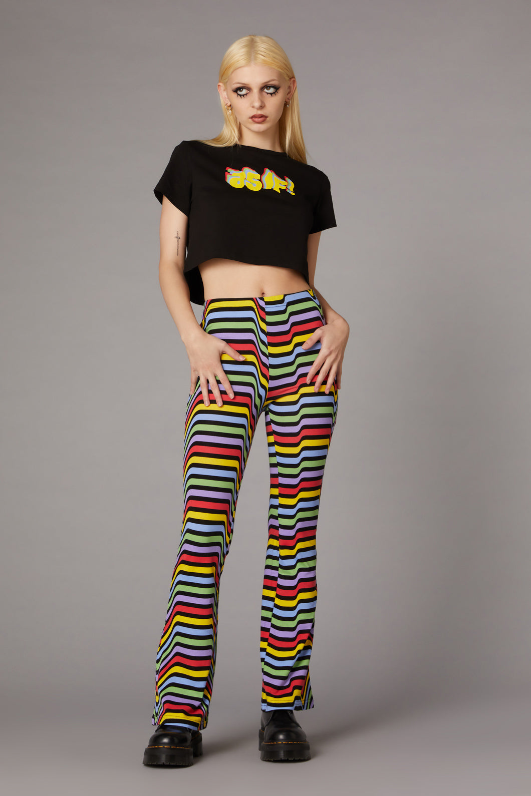 Fashionable Warped Print Stretch Cotton Flare Leg Pants