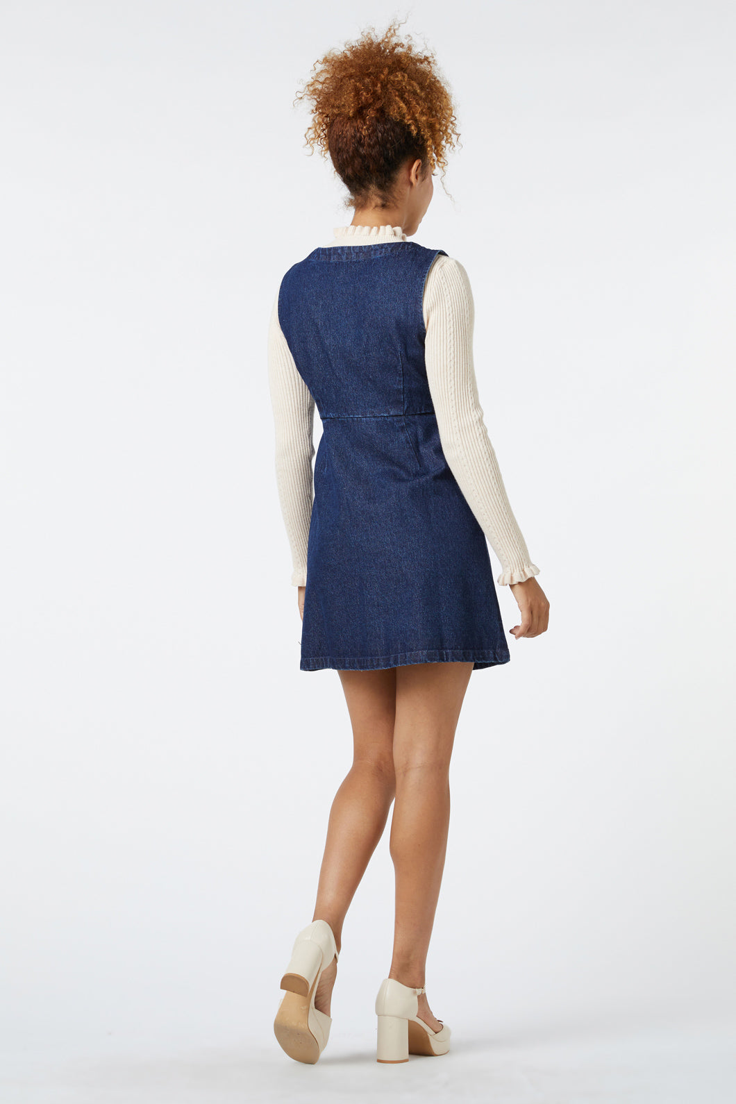 Fiona Cotton Denim Retro Flower Embroidered Pinny Skirt