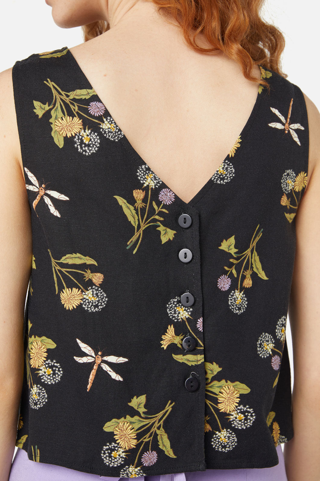 Summer Dandelion Patterned Sleeveless Shell Top for Women