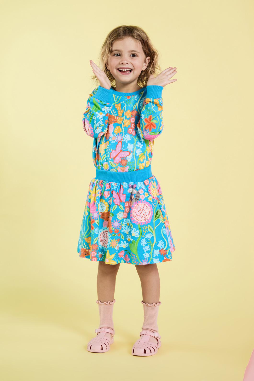 Soft Cotton Printed Folk Flower Terry Skirt for Kids