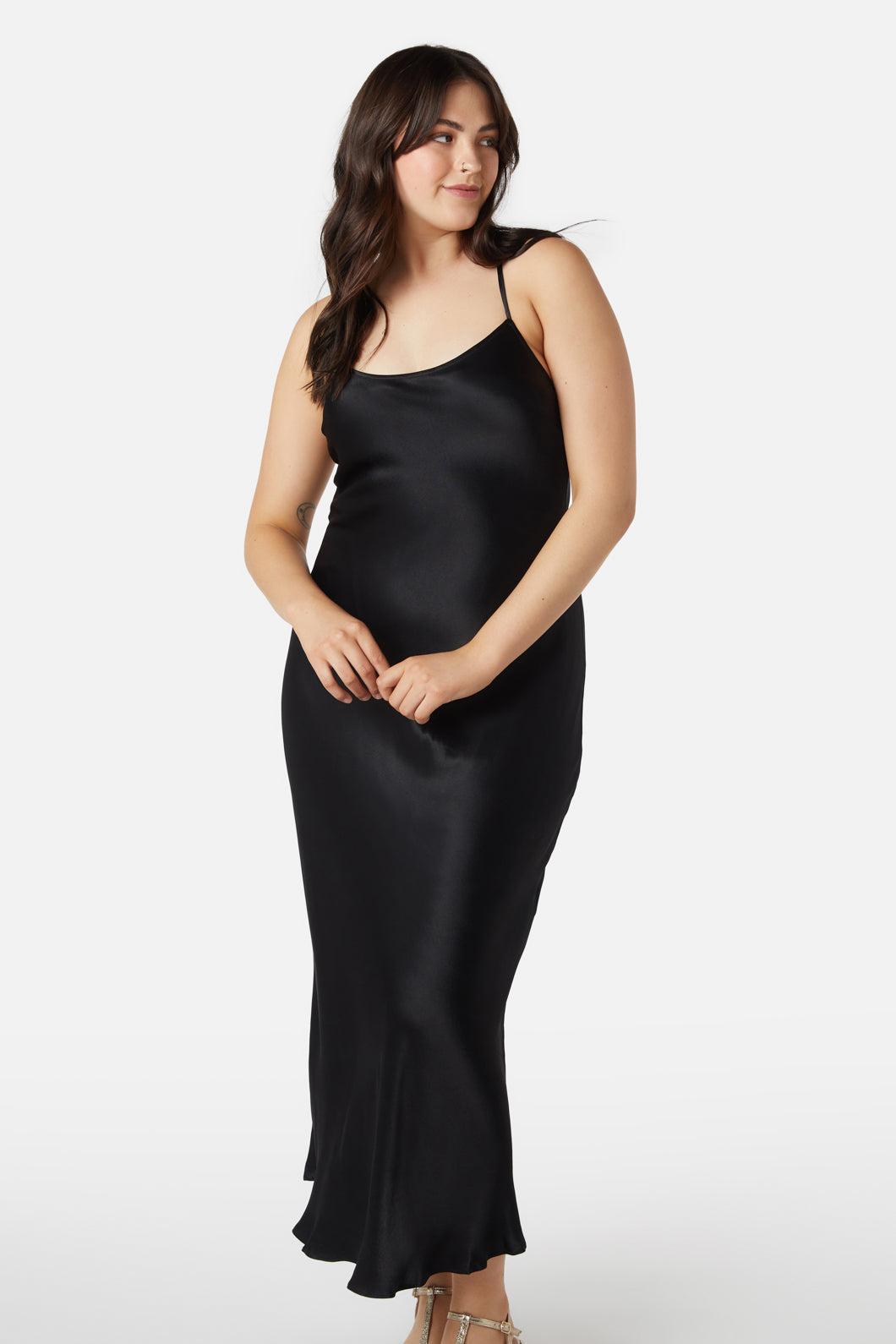 Silky Viscose Adjustable Hannah Midi Slip Dress in Blue & Black