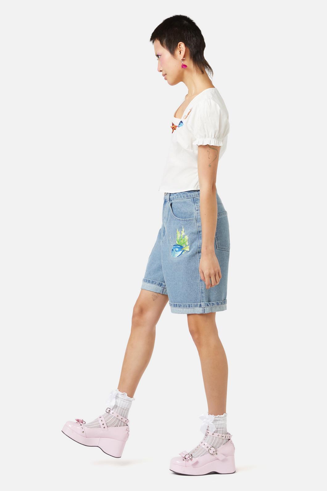 Fish Are Friends Cotton Placement Embroidery Women's Top
