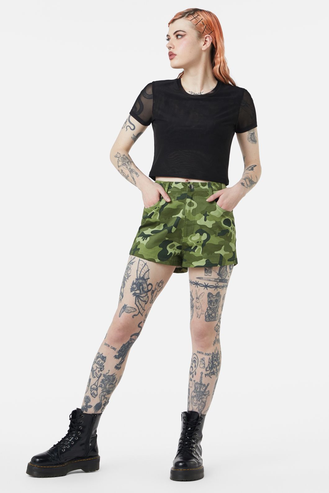 Eliza Stretchy Cropped Mesh Top in Black & White