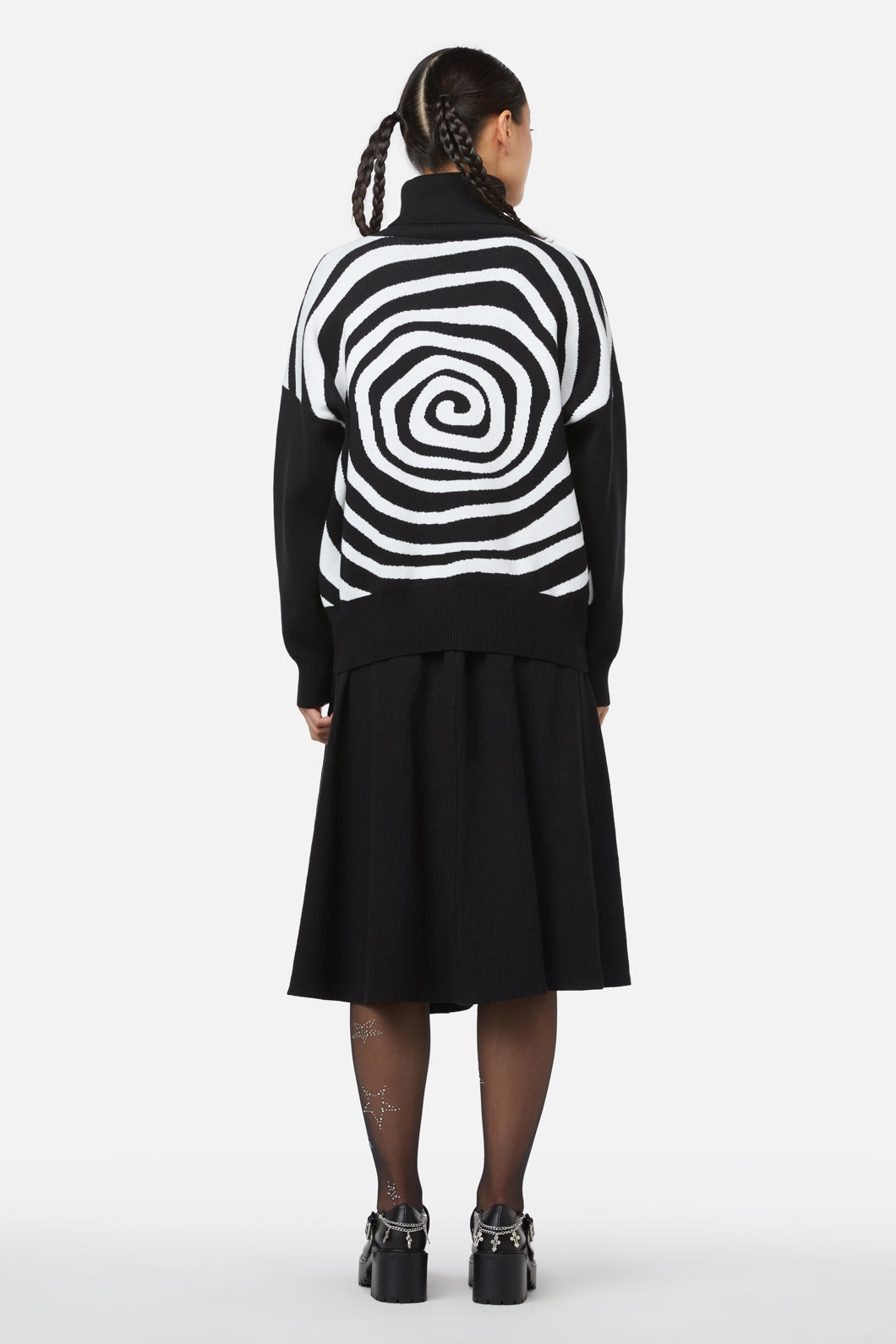 Intarsia Knit Jiji Cotton Jumper with Rolled Turtle Neck