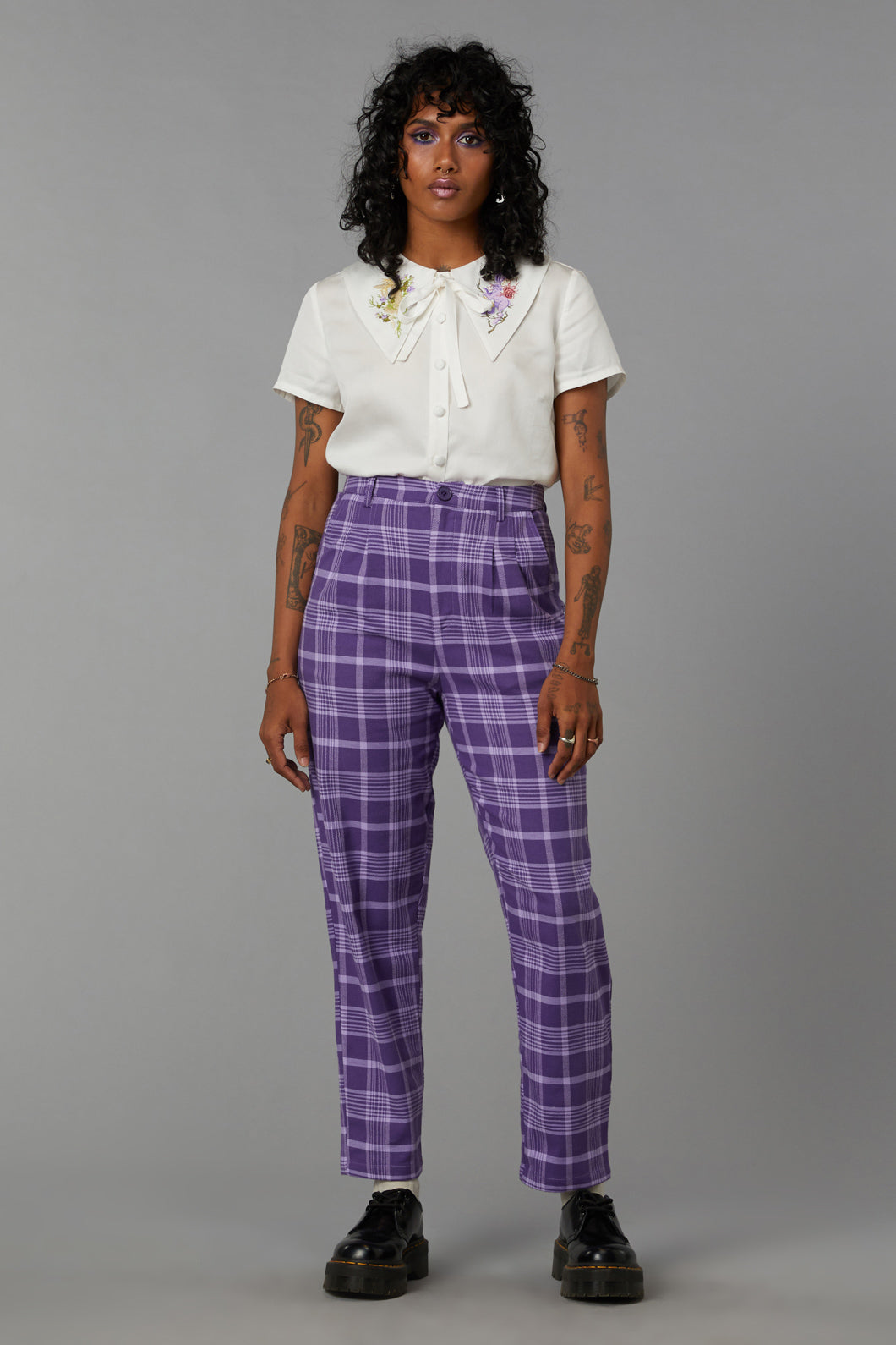Organic Cotton Wisteria Tartan Peg Pants