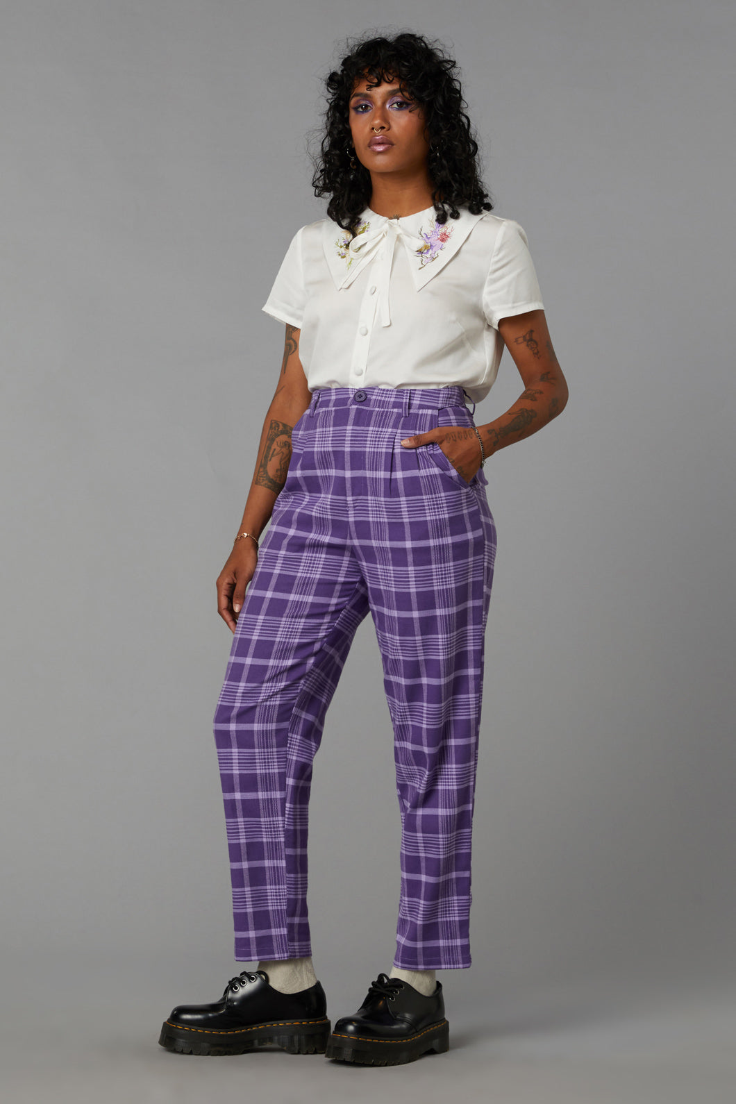 Organic Cotton Wisteria Tartan Peg Pants