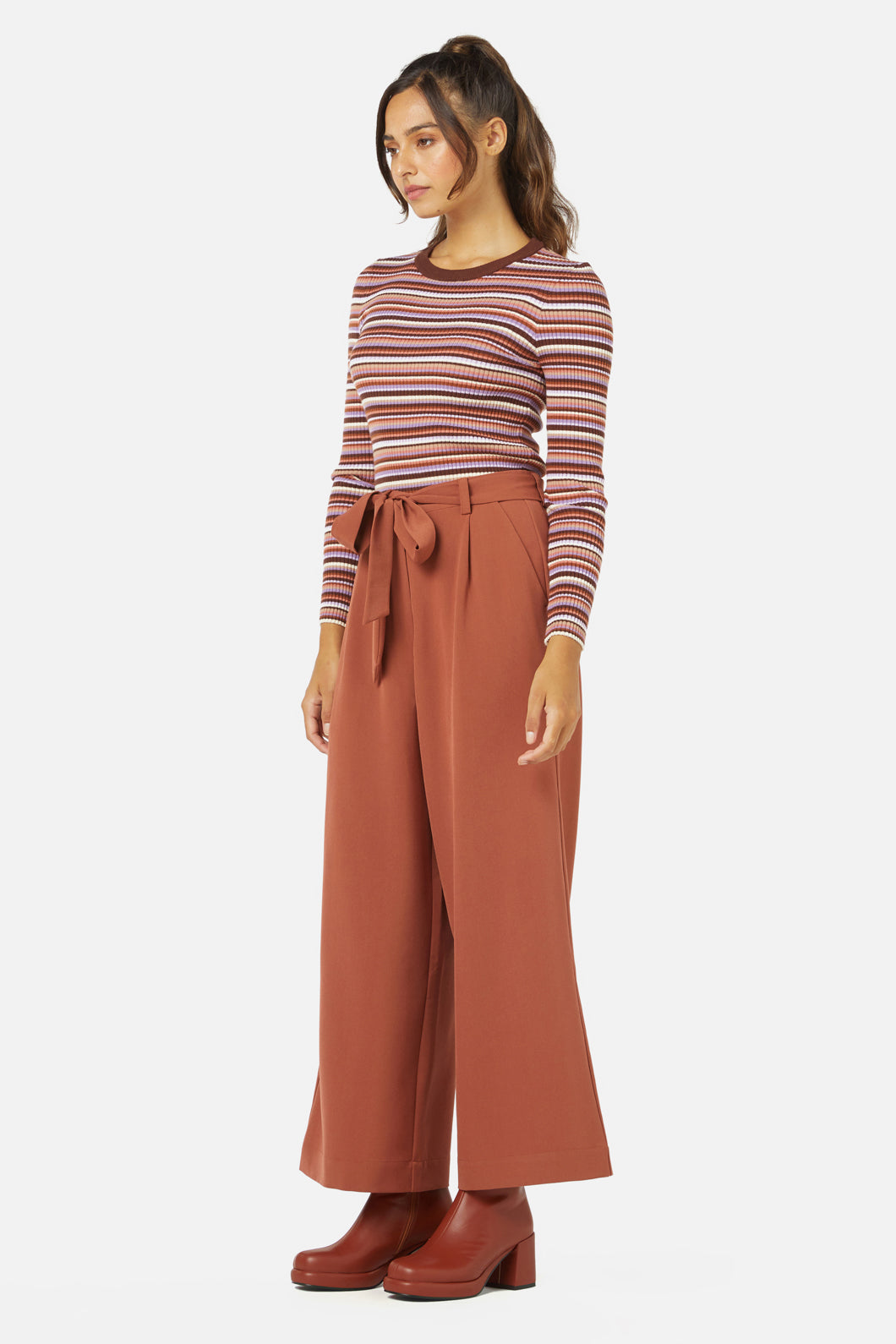 Relaxed High-Waisted Dani Pant in Rust and Olive