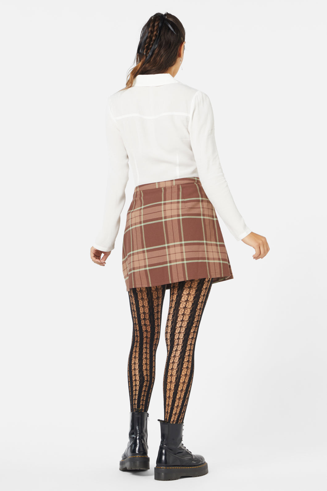 Stylish Brown Cotton Elastane Blend Trinkets Pleated Skirt