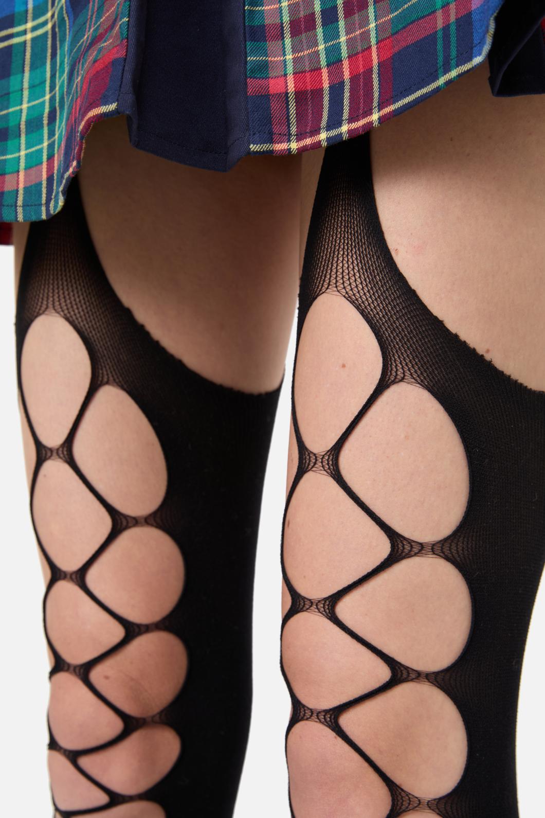 Stylish Wide Net Design Suspender Tights for a Cool Look