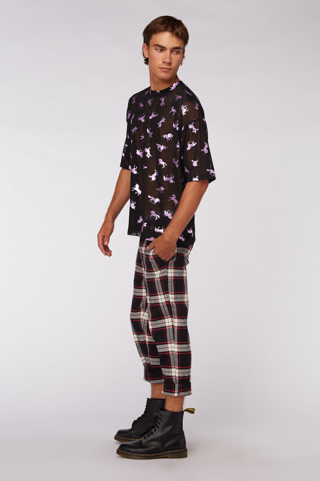 Super Stretchy Unisex Mesh Top with Unicorn Foil Print