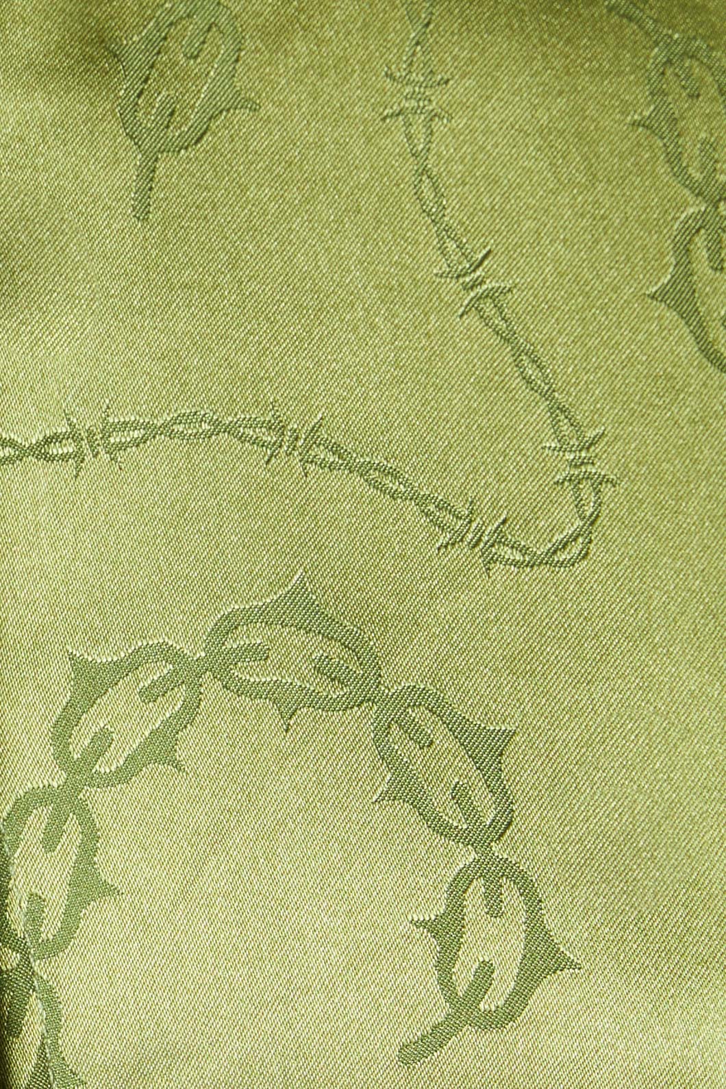 Olive & Black Long - Sleeved Satin Dress with Chains Pattern