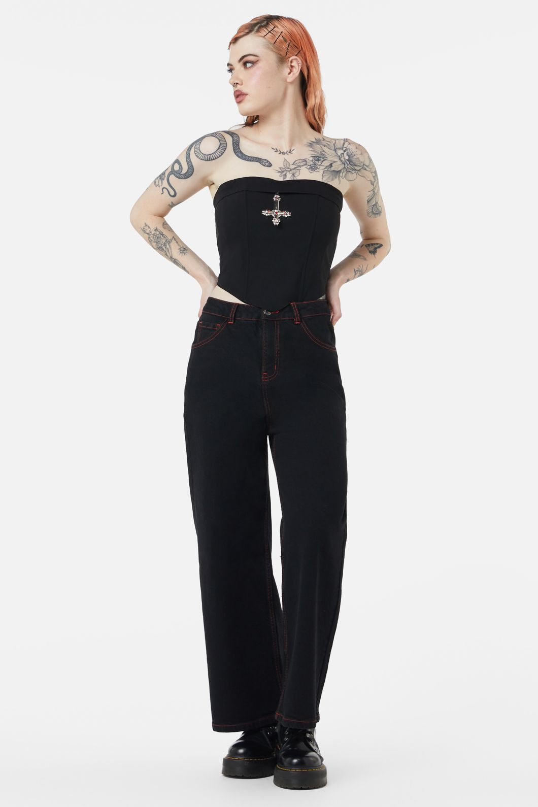 Gothic Sleeveless Lilith Charm Corset with Crucifix Decoration