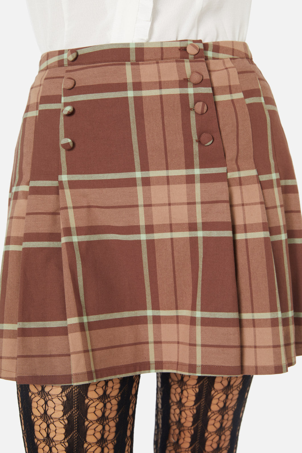 Stylish Brown Cotton Elastane Blend Trinkets Pleated Skirt