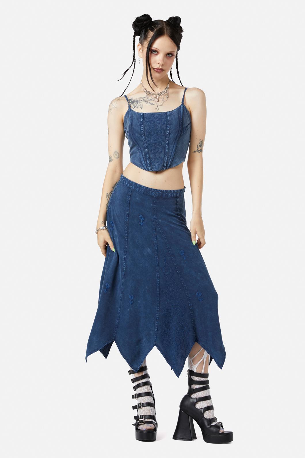 Whimsical Cotton Ladies' Skirt with Embroidery Panel