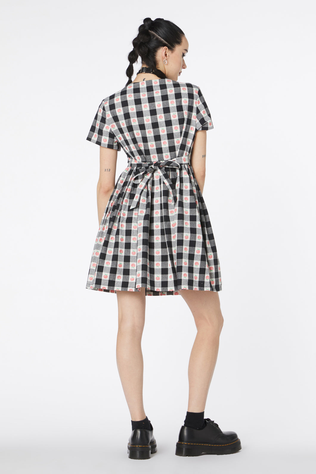 Women's Organic Peach Gingham Smock Style Dress with Chest Pocket