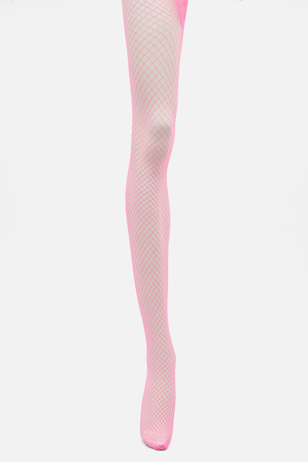 Fashionable Hot Pink Full - length Stretchable Fishnet Leg Tights