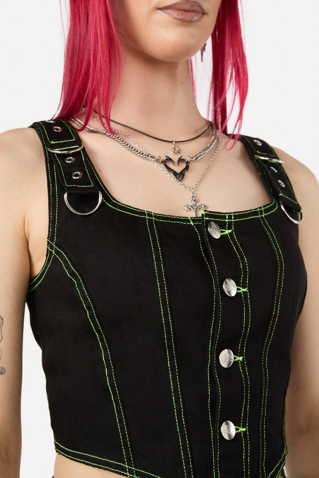 Cotton EVP Fitted Corset Style Top in Black