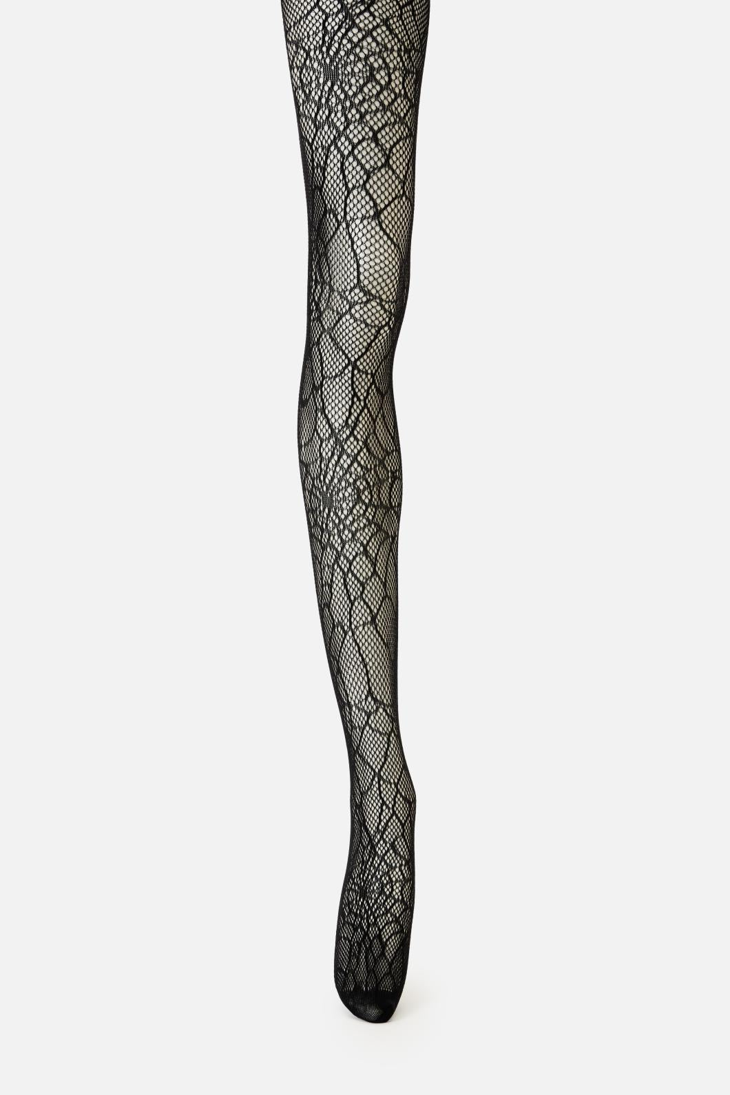 Cool Full-length Black Web-design Fishnet Tights with Generous Stretch